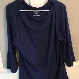 Navy blue 3/4 length sleeved shirt.